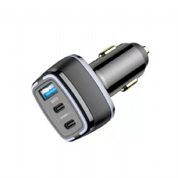 105W car charger with dual 65W type C port and QC3.0 USBA
