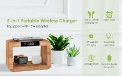 5 in 1 portable bamboo wireless charging station