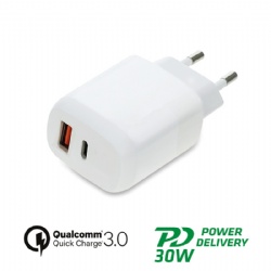 DoublePort 30W power charger with PD and QC 3.0