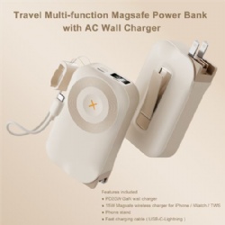 Travel Multi-function Magsafe power bank with AC wall charger